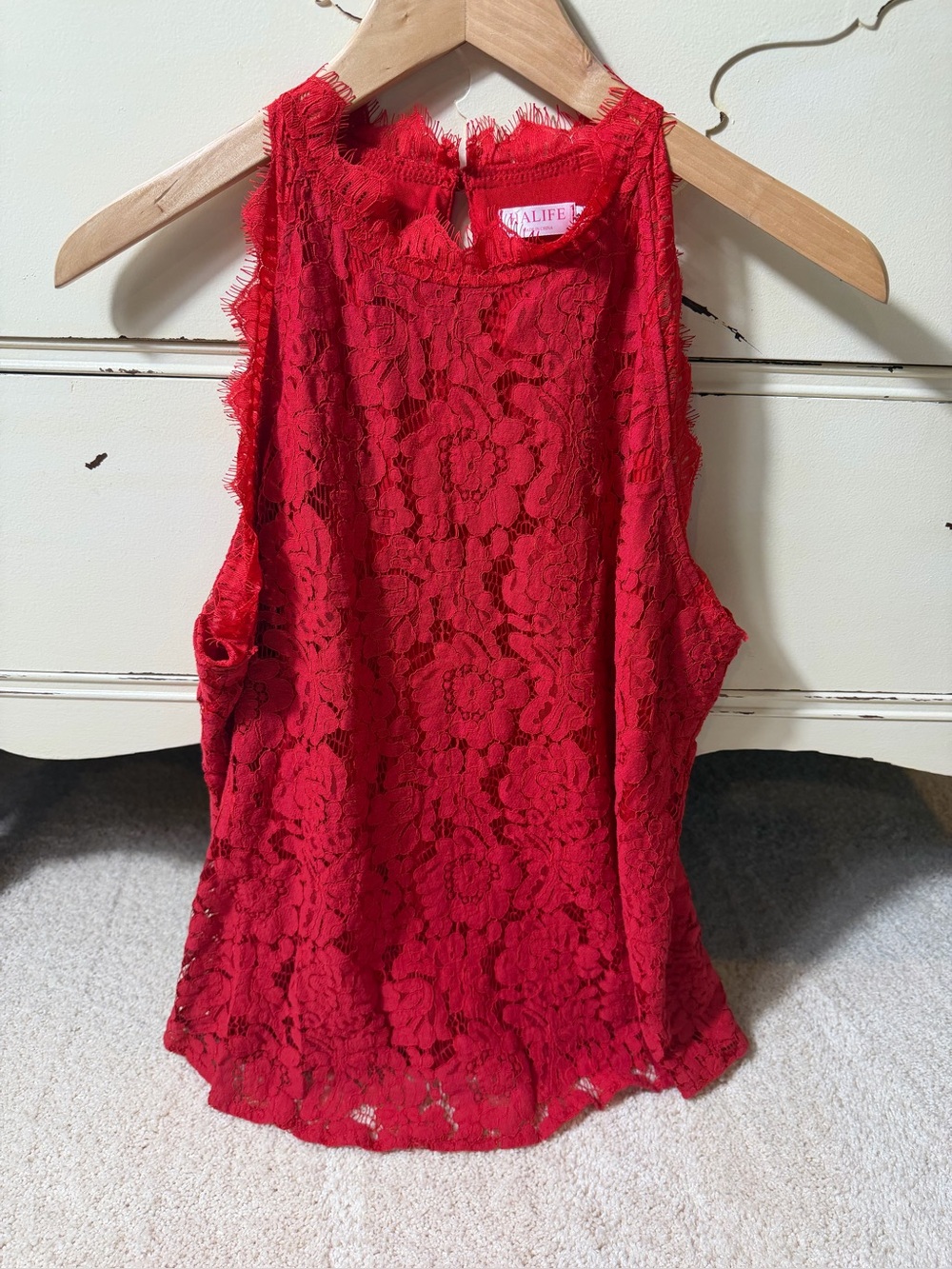 Sexy Red Lace Halter Top Wide Armpit HALIFE Size XL
